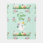 ハッピーイースターの日 – おもしろいバニーと卵のイースター フリースブランケット (正面)