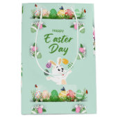 ハッピーイースターの日 – おもしろいバニーと卵のイースター ミディアムペーパーバッグ (正面)