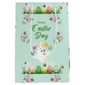 ハッピーイースターの日 – おもしろいバニーと卵のイースター ミディアムペーパーバッグ (裏面)