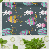 ハッピーイースターの日 – おもしろい Bunny Wishesパターン キッチンタオル (折り畳み)