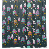 ハッピーイースターの日 – おもしろい Bunny Wishesパターン シャワーカーテン (正面)