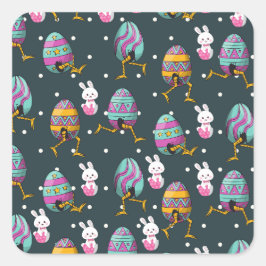 ハッピーイースターの日 – おもしろい Bunny Wishesパターン スクエアシール