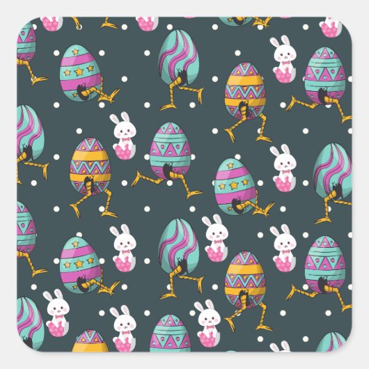 ハッピーイースターの日 – おもしろい Bunny Wishesパターン スクエアシール (正面)