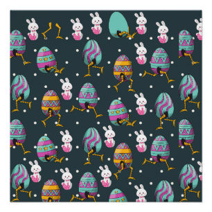 ハッピーイースターの日 – おもしろい Bunny Wishesパターン ポスター