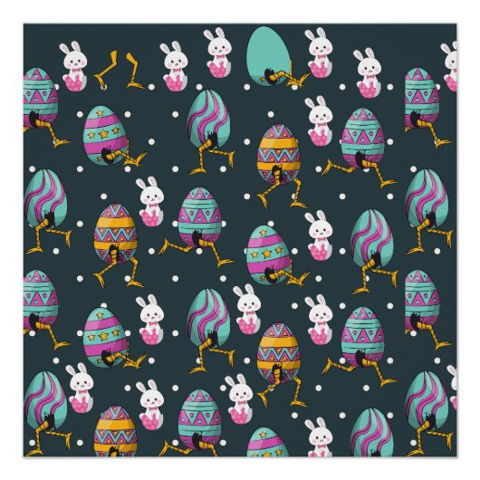 ハッピーイースターの日 – おもしろい Bunny Wishesパターン ポスター (正面)