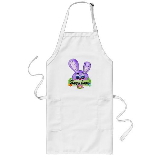 ハッピーイースターの日、かわいいバニー耳バイオレット ロングエプロン (正面)