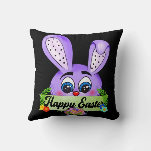 ハッピーイースターの日、かわいいパープルバニー クッション (裏面)