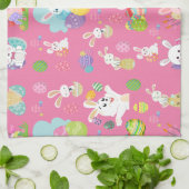 ハッピーイースターの日 – パタおもしろいーンバニーと卵 キッチンタオル (折り畳み)