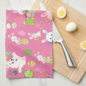 ハッピーイースターの日 – パタおもしろいーンバニーと卵 キッチンタオル (四つ折り)