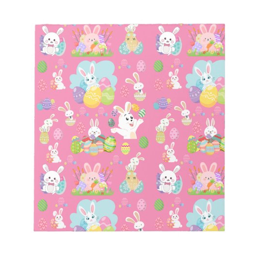 ハッピーイースターの日 – パタおもしろいーンバニーと卵 ノートパッド (正面)