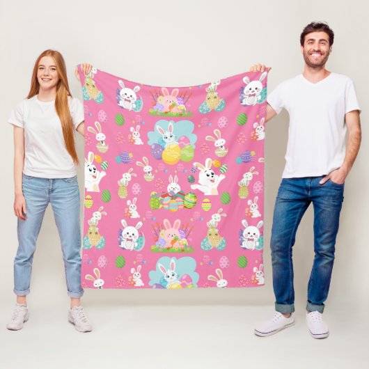 ハッピーイースターの日 – パタおもしろいーンバニーと卵 フリースブランケット (インサイチュ)