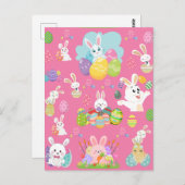 ハッピーイースターの日 – パタおもしろいーンバニーと卵 ポストカード (正面/裏面)