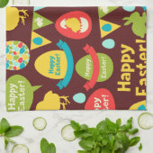 ハッピーイースターの日 – パタンバニーと卵イースター キッチンタオル (折り畳み)