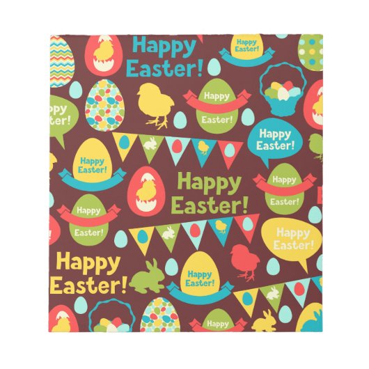 ハッピーイースターの日 – パタンバニーと卵イースター ノートパッド (正面)