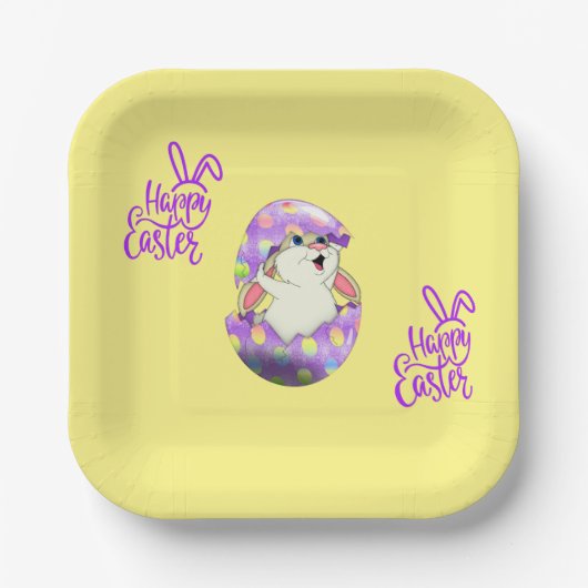 ハッピーイースターの来うさぎ ペーパープレート (正面)