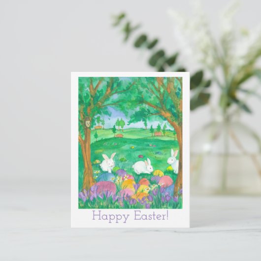 ハッピーイースターの水彩画の花 シーズンポストカード (スタンド正面)