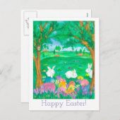 ハッピーイースターの水彩画の花 シーズンポストカード (正面/裏面)