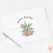 ハッピーイースターの水色かわいい卵のバニー ラウンドシール (封筒)