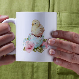 ハッピーイースターの水色のシックと卵のイースターマグ コーヒーマグカップ