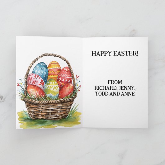 ハッピーイースターの水色色彩の鮮やか卵バスケット家族 カード (内部)