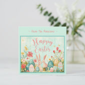 ハッピーイースターの淡緑色の水の色のフラットな挨拶 カード (スタンド正面)