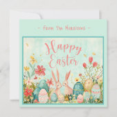 ハッピーイースターの淡緑色の水の色のフラットな挨拶 カード (正面)