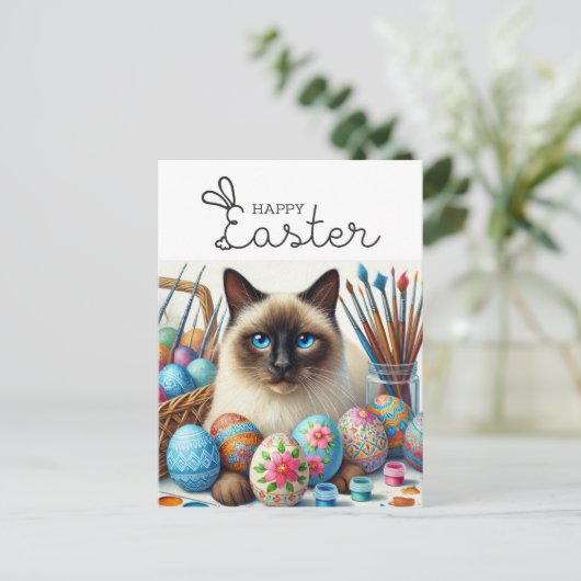 ハッピーイースターの猫好き ポストカード (スタンド正面)