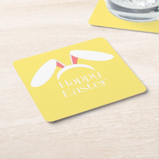 ハッピーイースターの白耳 スクエアペーパーコースター (アングル)