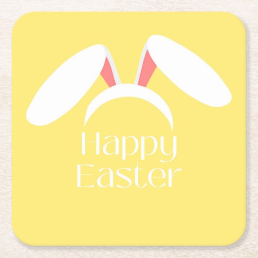 ハッピーイースターの白耳 スクエアペーパーコースター (正面)