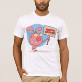 ハッピーイースターの看板を掲げているウサギ Tシャツ (正面)