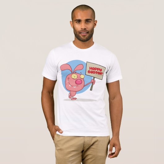 ハッピーイースターの看板を掲げているウサギ Tシャツ (正面フル)