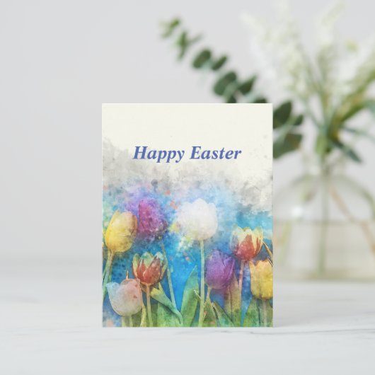 ハッピーイースターの美しいチューリップ ポストカード (スタンド正面)