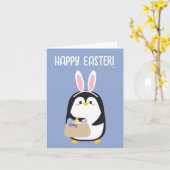 ハッピーイースターの耳の可愛いペンギン カード (黄色い花)