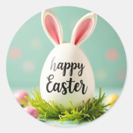 ハッピーイースターの耳を卵に貼ったステッカー ラウンドシール