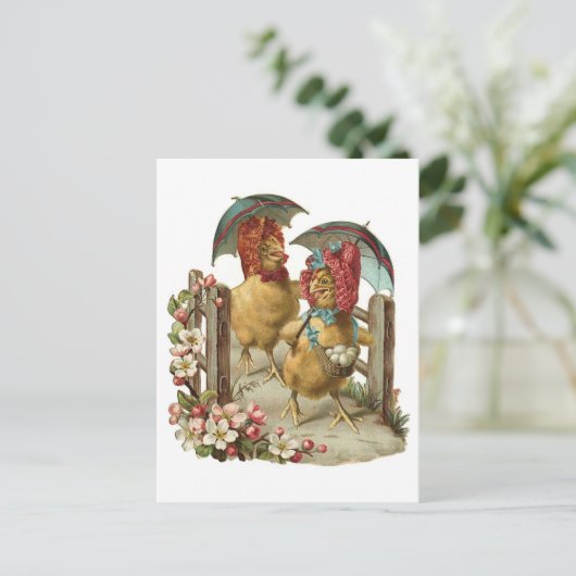 ハッピーイースターの雌鶏のヴィンテージ シーズンポストカード (スタンド正面)