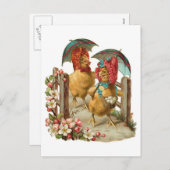 ハッピーイースターの雌鶏のヴィンテージ シーズンポストカード (正面/裏面)