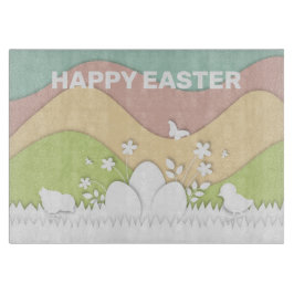 ハッピーイースターの雛と卵のパステルカラー カッティングボード