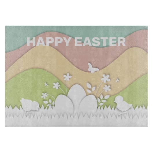 ハッピーイースターの雛と卵のパステルカラー カッティングボード (正面)