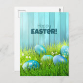 ハッピーイースターの青と白の卵の挨拶 ポストカード (正面/裏面)