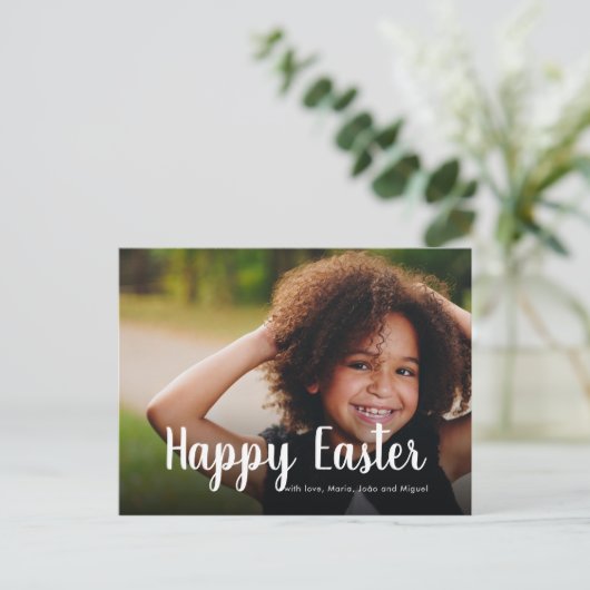 ハッピーイースターの願い写真モダン書撮影ファミリー シーズンポストカード (スタンド正面)
