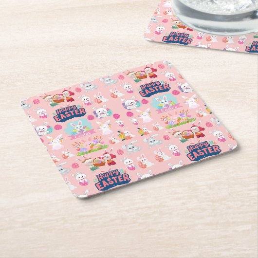 ハッピーイースターの願い – パターおもしろいンバニーイースター スクエアペーパーコースター (アングル)