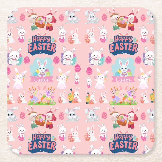 ハッピーイースターの願い – パターおもしろいンバニーイースター スクエアペーパーコースター (正面)