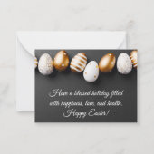 ハッピーイースターの願い、金ゴールドホワイトエッグシック ノートカード (正面)