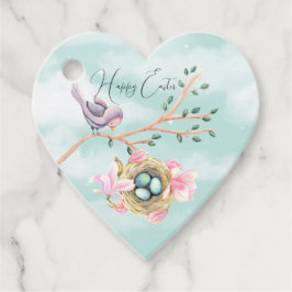 ハッピーイースターの鳥が巣の上の枝に フェイバータグ