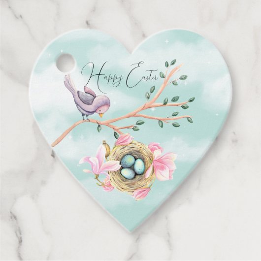 ハッピーイースターの鳥が巣の上の枝に フェイバータグ (正面)