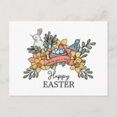 ハッピーイースターの鳥とバニー シーズンポストカード (正面)
