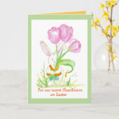 ハッピーイースターのGrandnieceのバニーウサギのチューリップ カード (黄色い花)