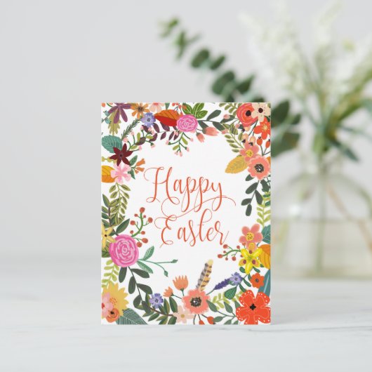 ハッピーイースターはがき明るい花模様 シーズンポストカード (スタンド正面)