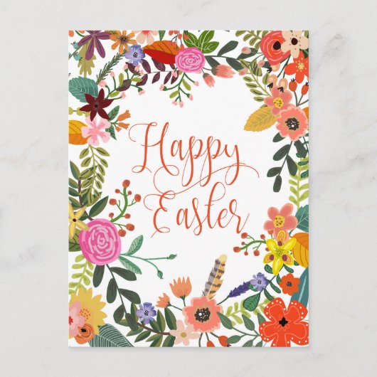 ハッピーイースターはがき明るい花模様 シーズンポストカード (正面)