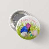 ハッピーイースターは花の写真に卵を投げつけます 缶バッジ (正面&裏面)